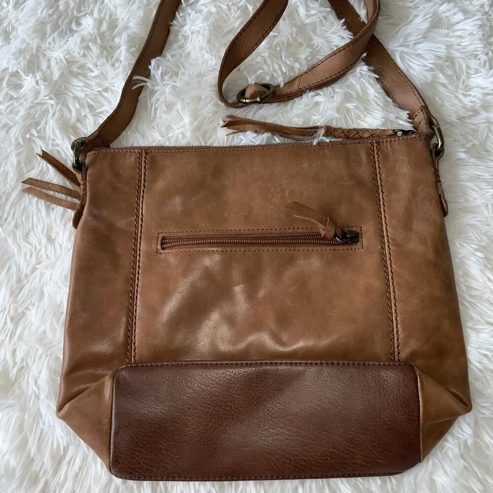 The Sak Ashland Women Brown Leather Crossbody Bag Shoulder Purse Floral Embossed